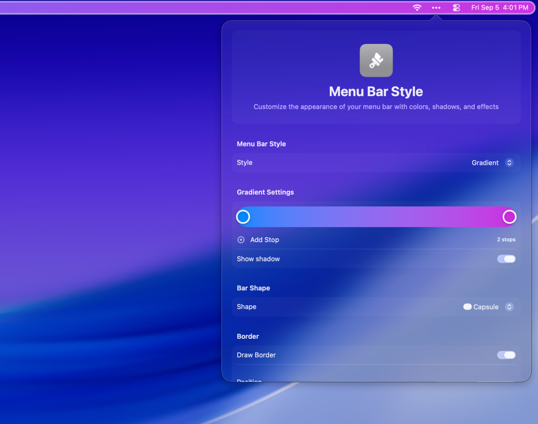 Menu Bar Style 菜单栏样式设置面板